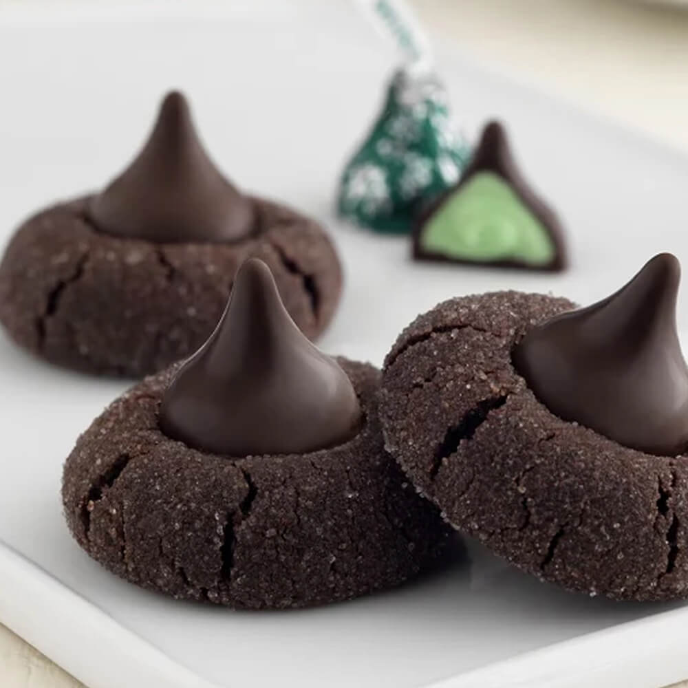 plate of chocolate mint blossom cookies