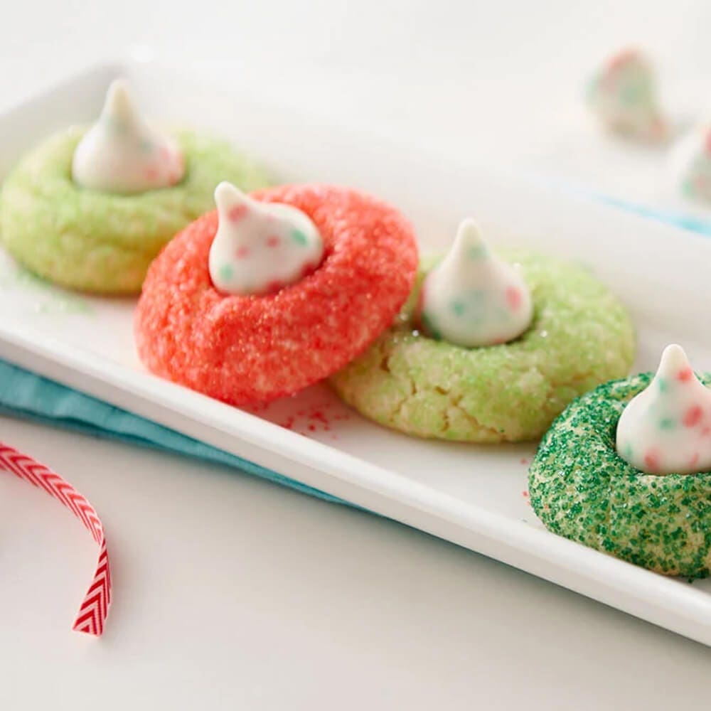 platter of holiday sugar cookie blossoms