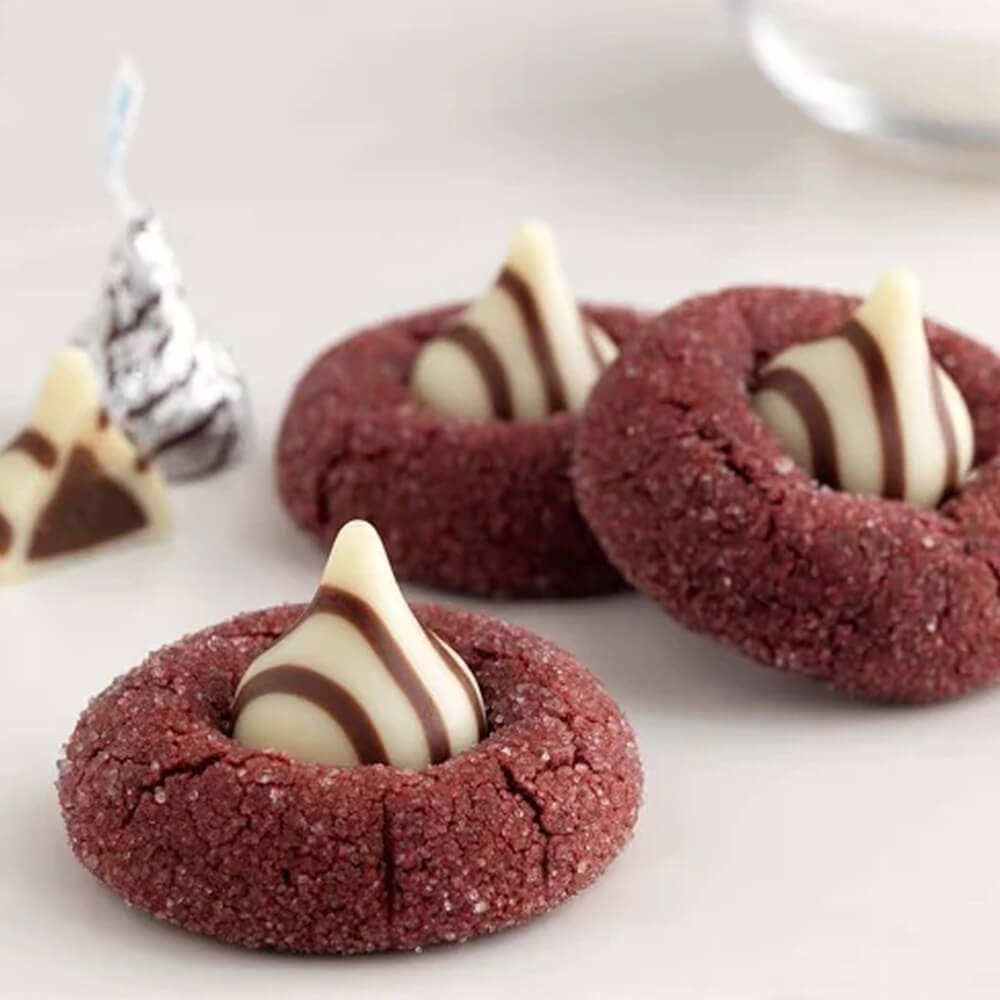 plate of red velvet blossom cookies