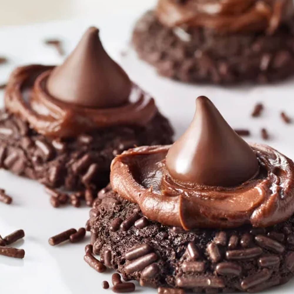 tray of freshly made triple chocolate blossoms