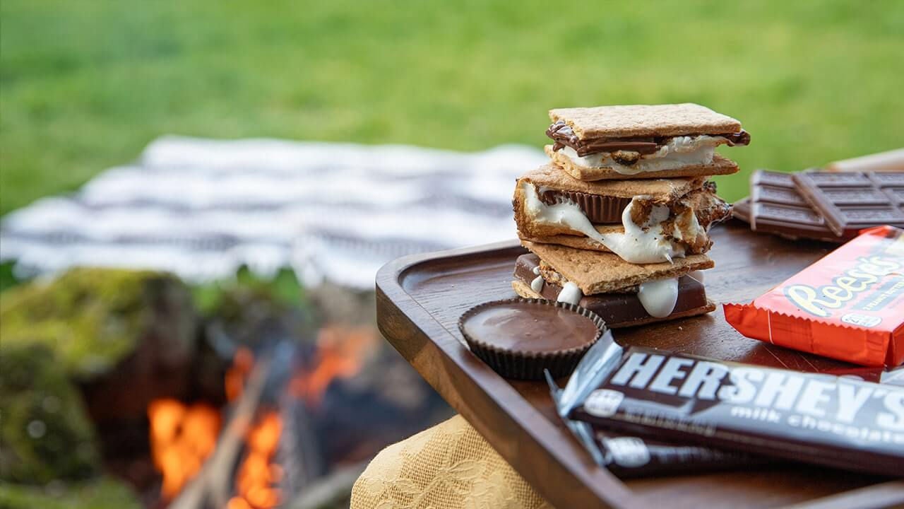 smores tray by campfire