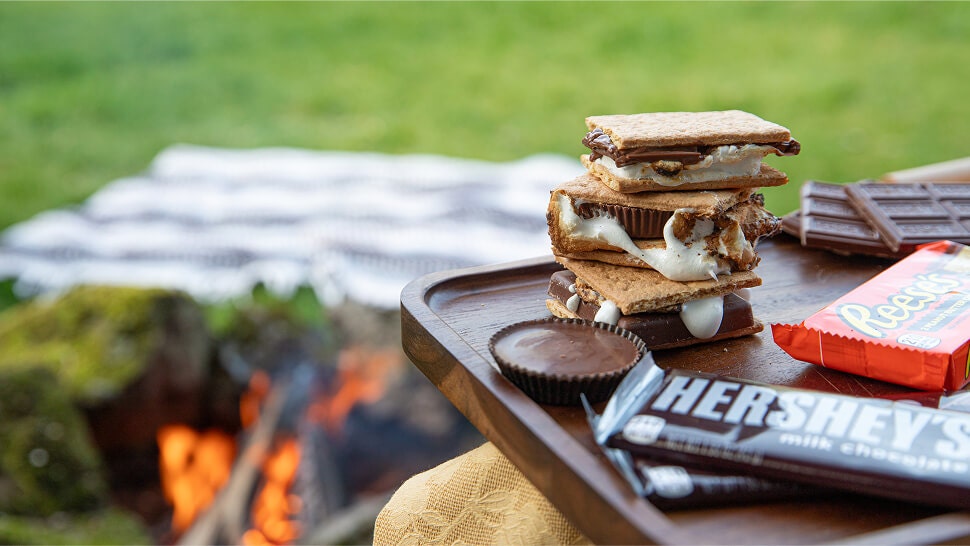 campfire smores made with an assortment of hersheys products