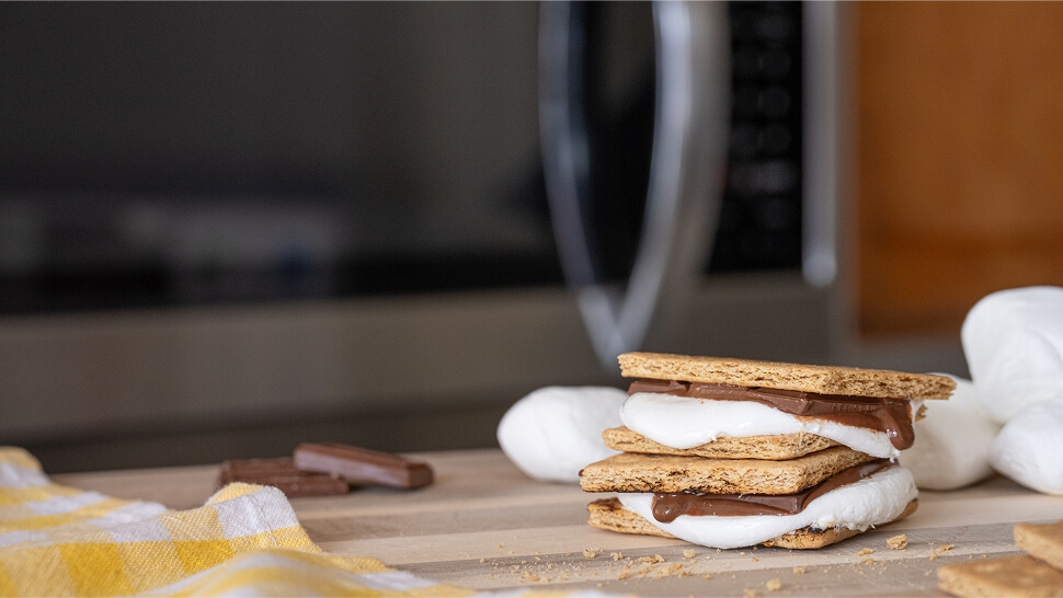 classic smores on wooden cutting board
