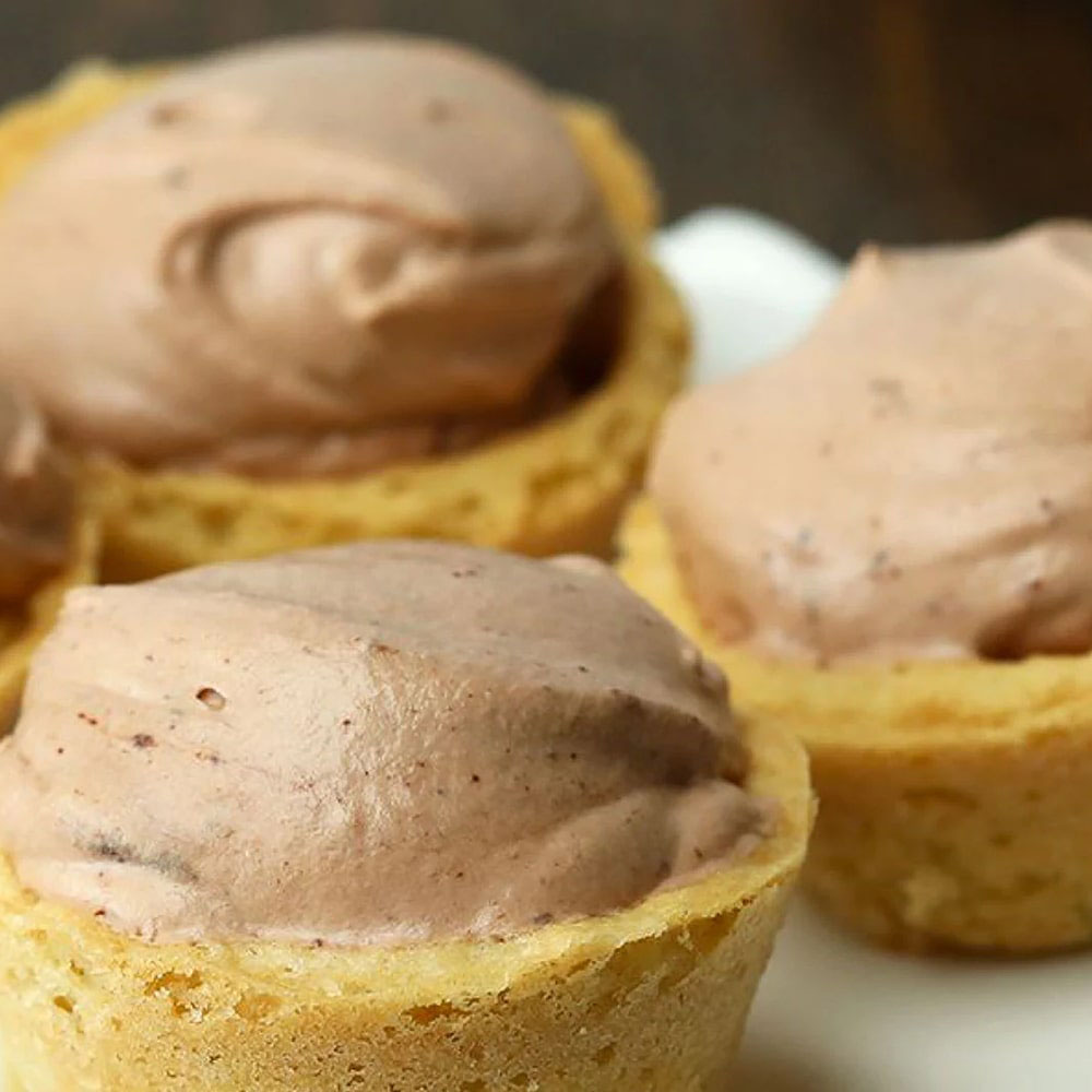 tray of sugar cookie cups stuffed with whipped chocolate mousse