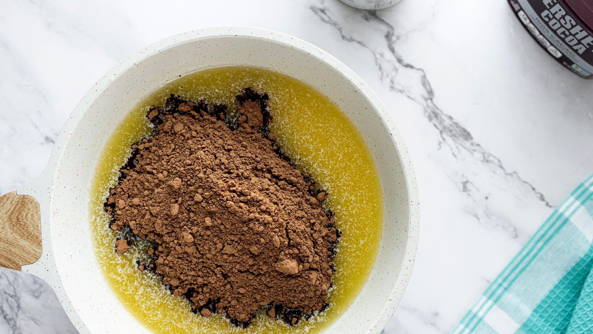cocoa added to melted butter