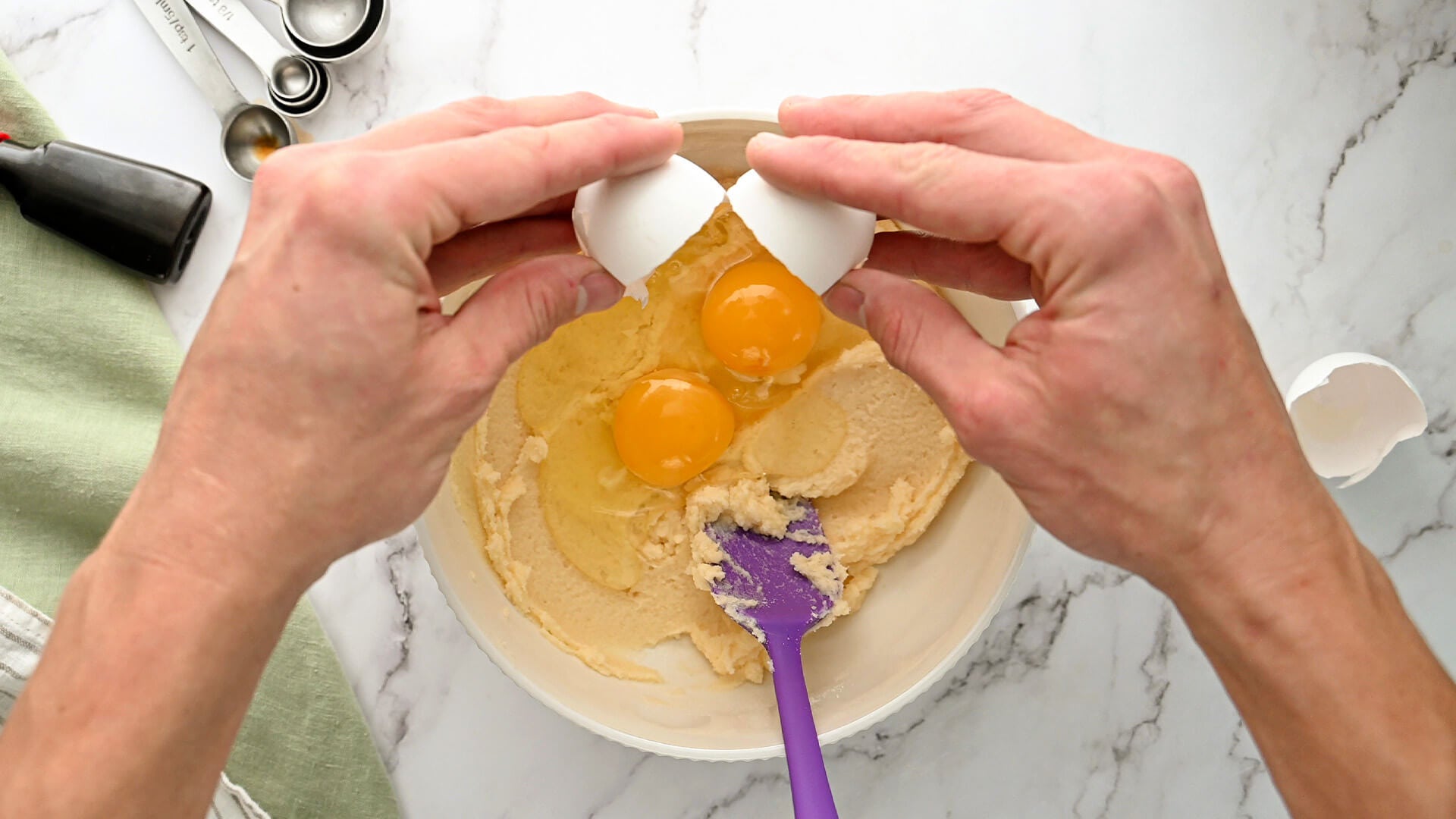 eggs added in mixing bowl