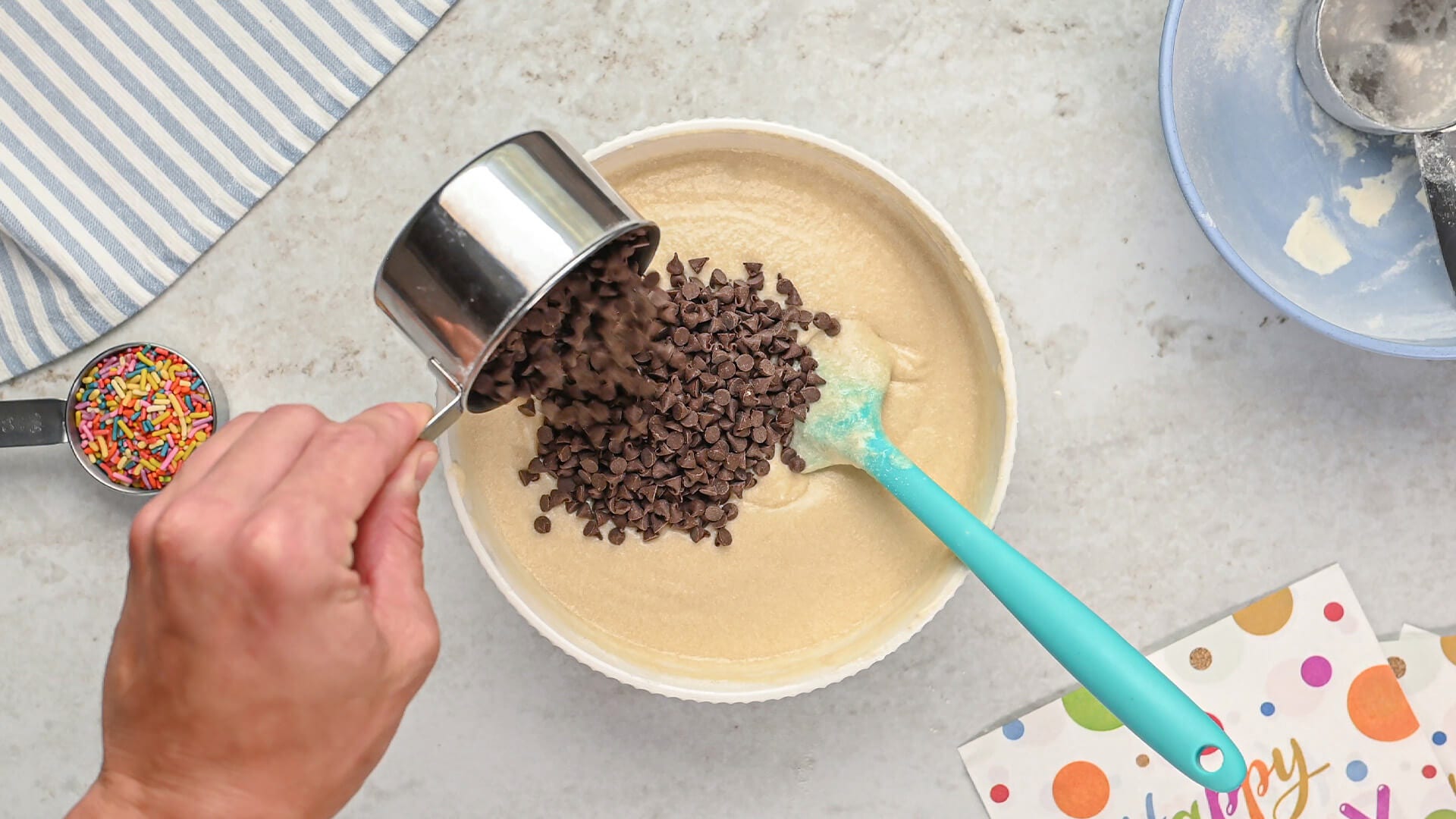 chips and sprinkles added to mixture