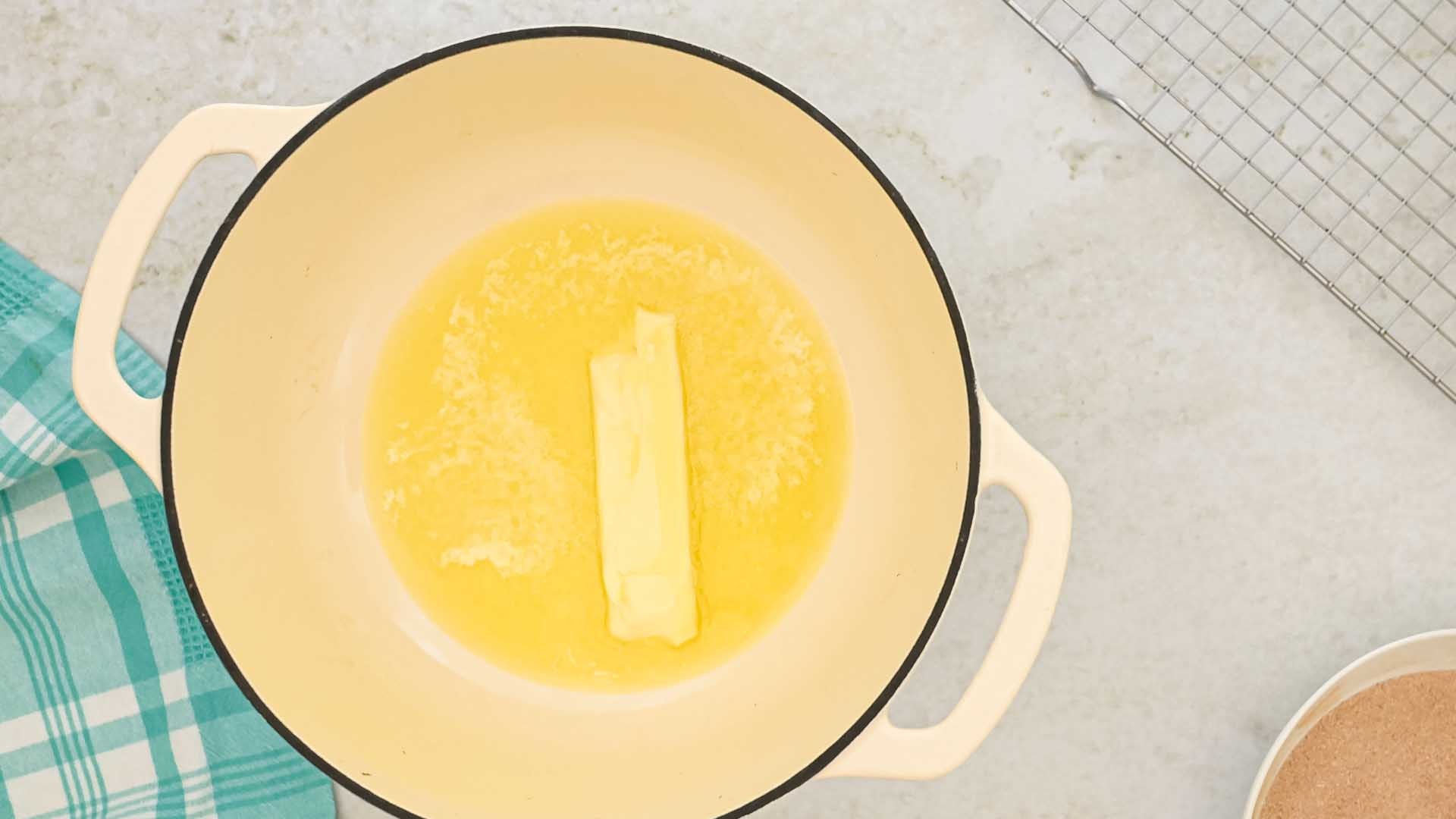 melted butter in saucepan