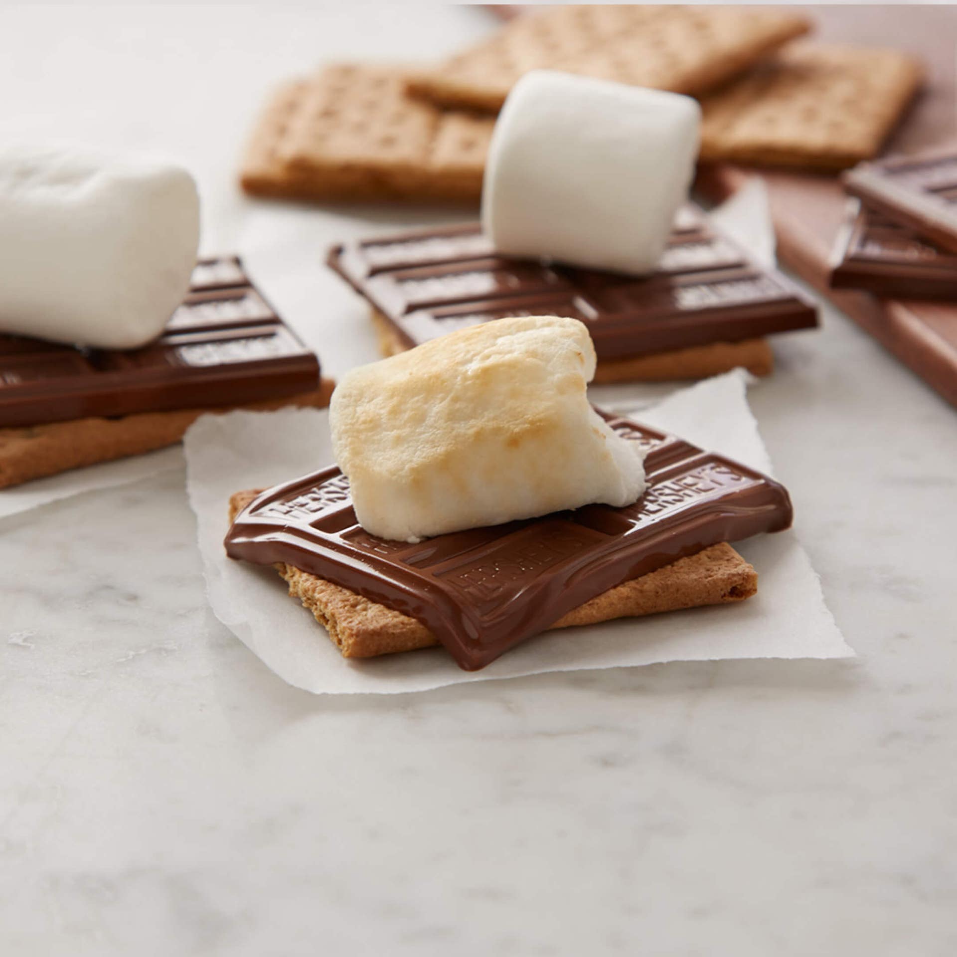 tray of hersheys smores cooling on wax paper