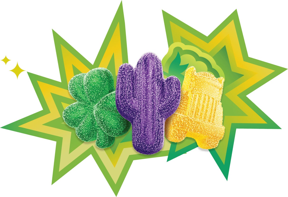 set of unwrapped shaqalicious xl gummies sour flavors candy on top of flavor burst