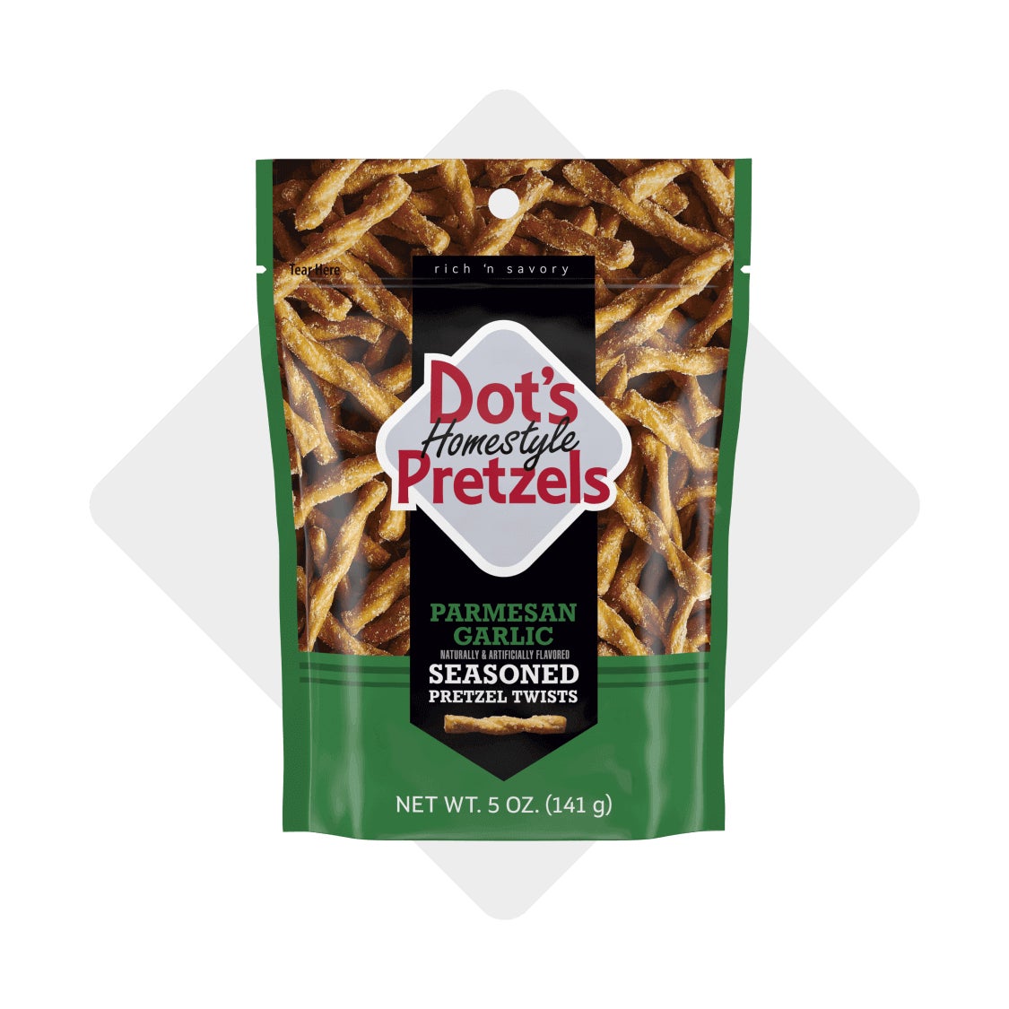small bag of dots homestyle pretzels parmesan garlic seasoned pretzel twists