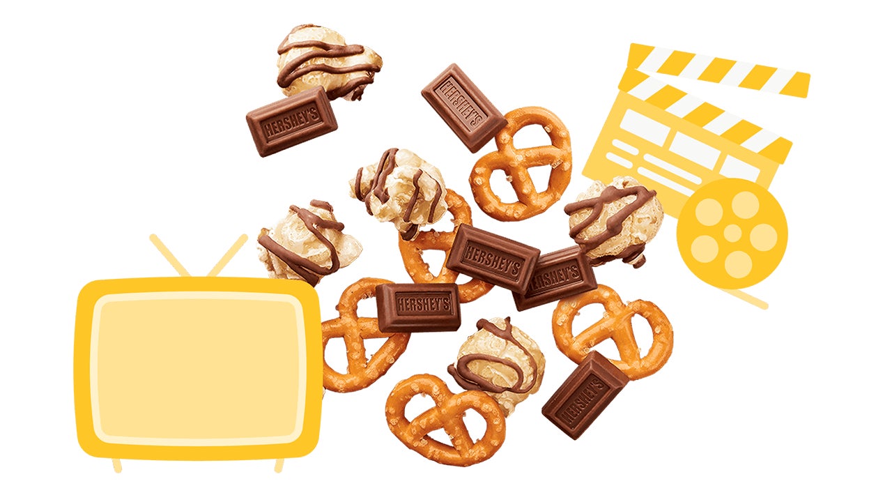 move night illustrations paired with hersheys sweet and salty snack mix