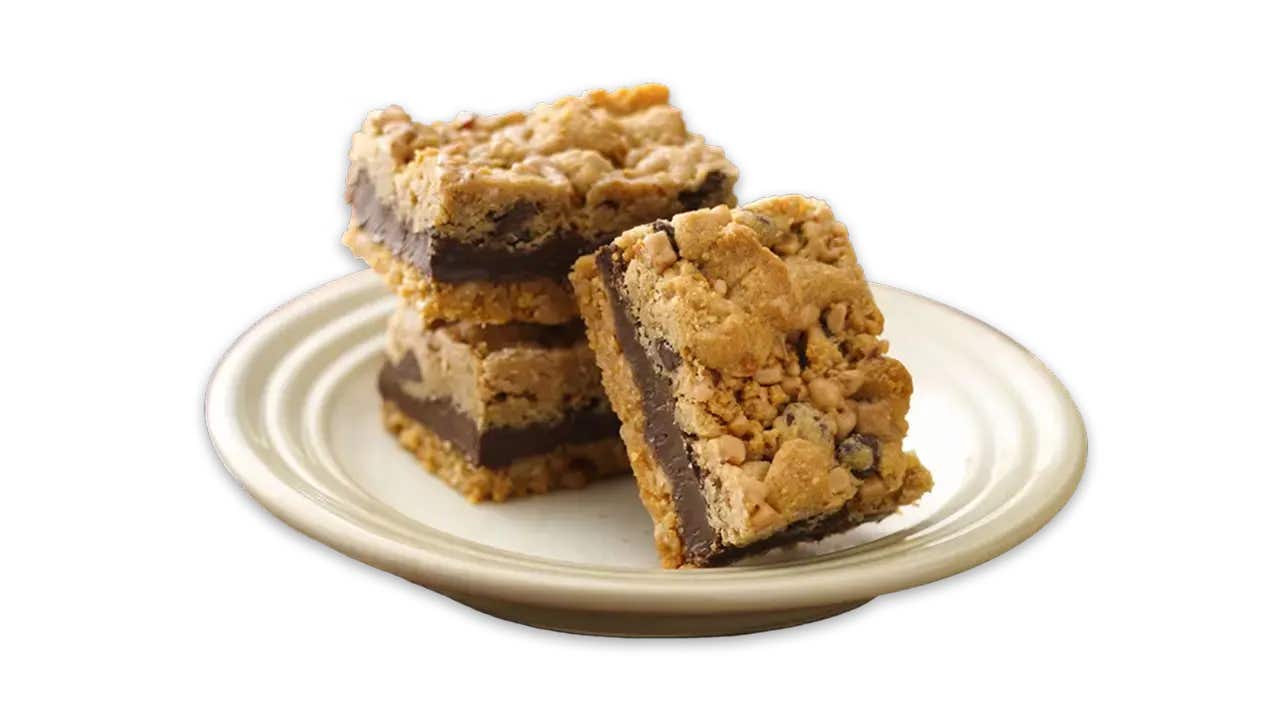 plate of fudgy chocolate chip toffee bars